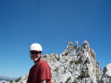 Brad on Eichorn with Cathedral in the Background (peak on left)